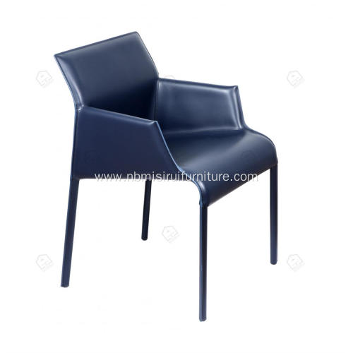 ltalian minimalist blue saddle leather armrest chairs